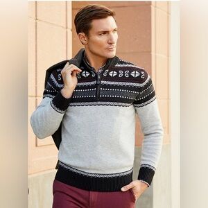 Cremieux Chamonix Fair Isle Quarter-Zip Sweater Size L NWT Merino Wool